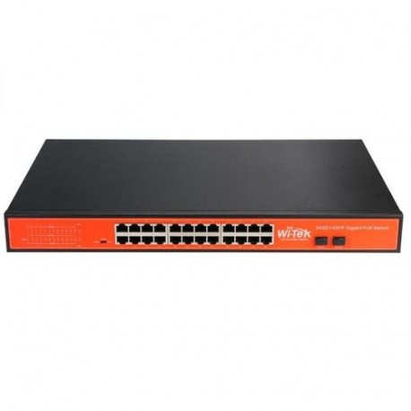 WI-TEK WI-PS326GF Switch PoE 802.3 AF/AT 24 Gigabit + 2 Slot SFP, DIP VLAN (Aislamiento de puertos) Hasta 400 W