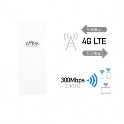 WI-TEK WI-LTE110-O Router Exterior IP65 4G LTE/WiFi 300 Mbps 1 puerto 10/100 compatible PoE Pasivo 24 V inyector incluido