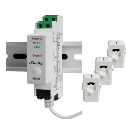 Shelly Pro 3EM - Medidor de consumo eléctrico trifásico para carril DIN