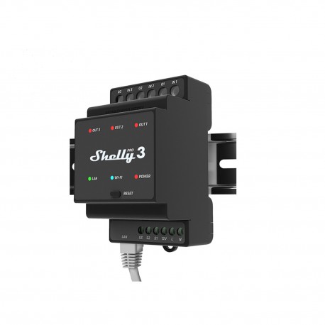 Shelly Pro 3 - Interruptor inteligente profesional de 3 canales para carril DIN con contactos secos