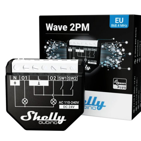 Shelly Qubino Wave 2PM - Micromódulo Relé doble hasta 16A con medición de consumo Z-Wave™  (18 A pico)