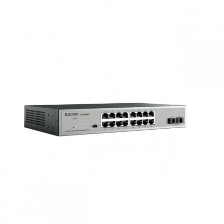 STONET ST3118GS-D Switch 16 puertos 10/100/1000 Mbps +2 Slot SFP Giga 13", DIP VLAN, incluye soportes para Rack